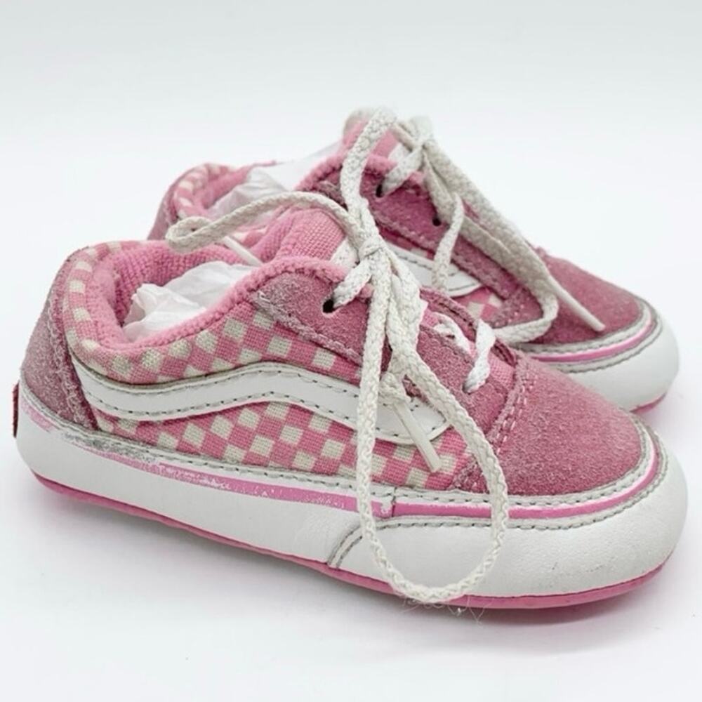 Vans Infant Old Skool Crib Trainers Checkered Pink/White‎ Size 4 Casual Sneakers